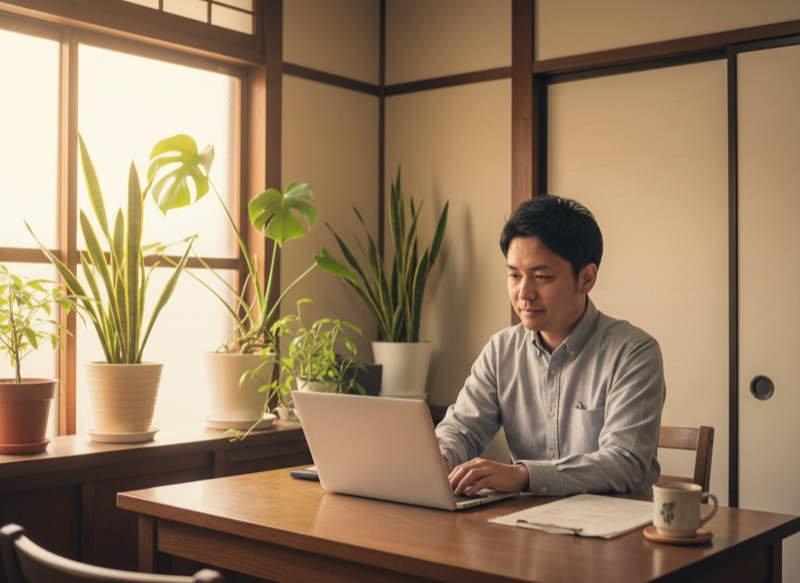 オフィスでノートパソコンからメールの返信を書いているイメージ